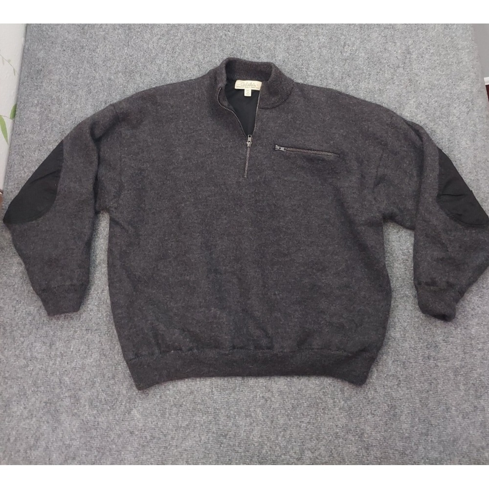 Cabelas Windshear Sweater Mens 3XLT Gray Lined 1/4 Zip Elbow Patches 100% Wool